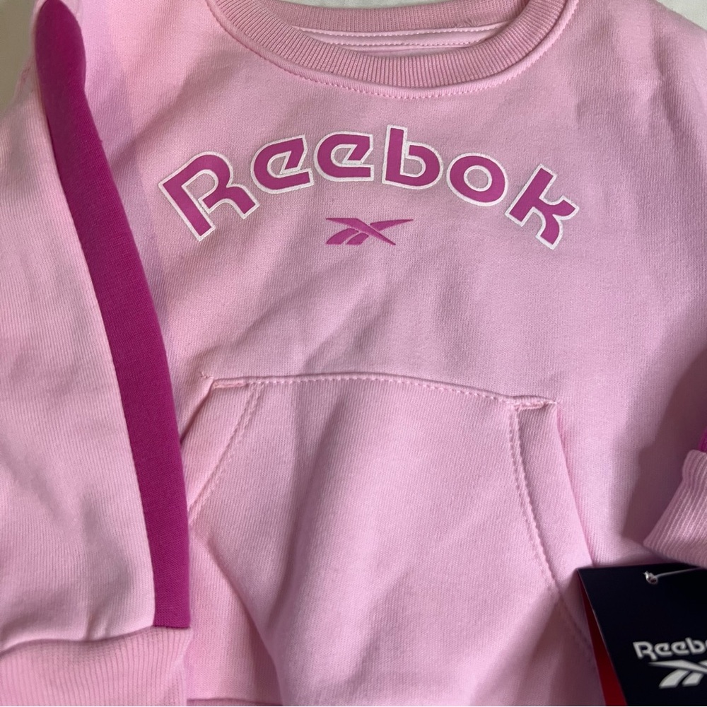 Reebok 2 Piece Performance Fleece Sweatshirt & Jogger Sweatpants Set in Pink - Picture 2 of 4